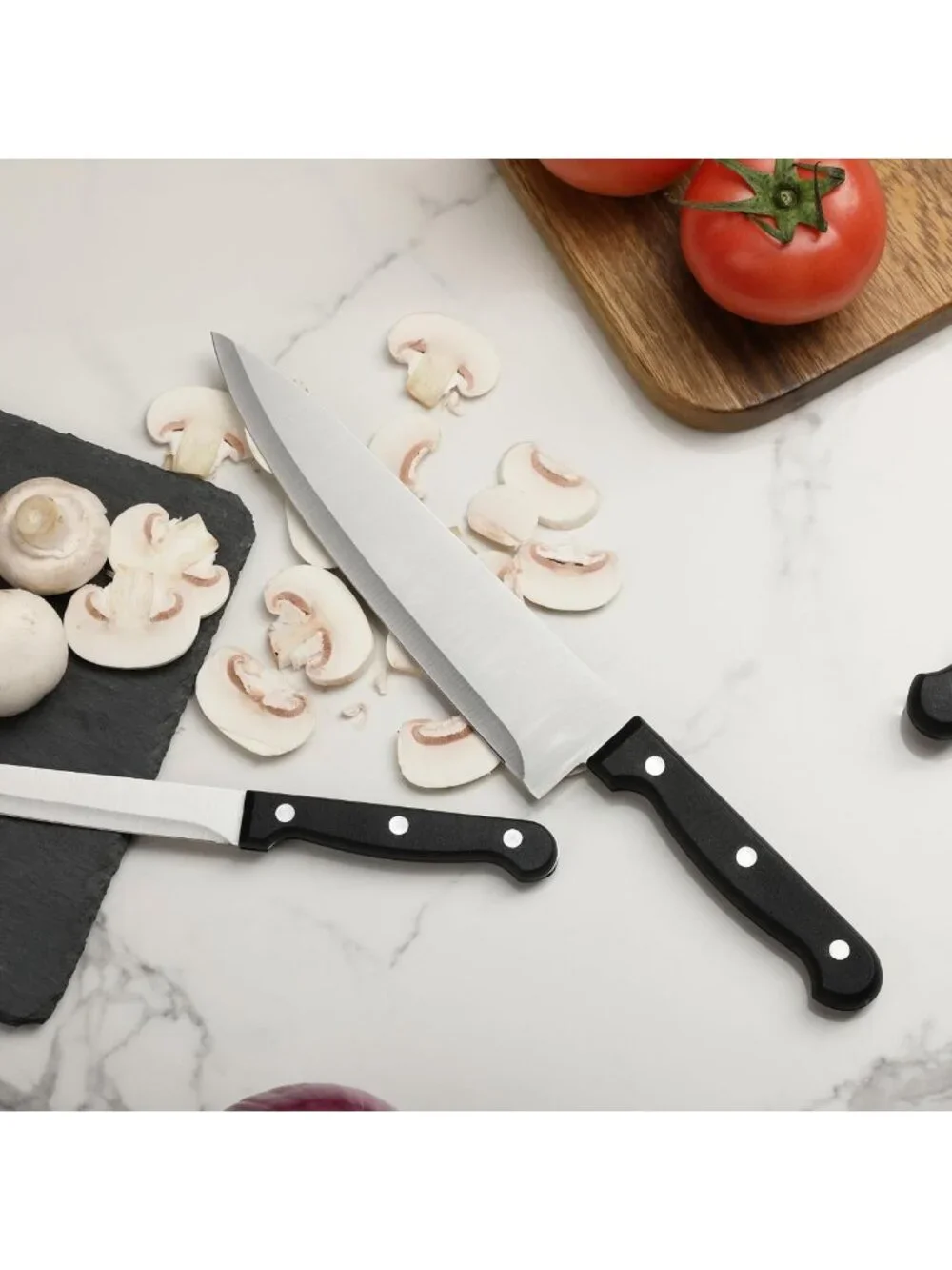 14-Piece Stainless Steel Kitchen Knife Set with Block & Sharpener - Durable